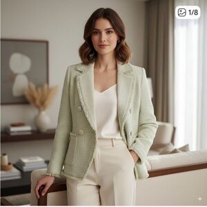 House of Harlow 1960 double-breasted pistachio green tweed blazer. Size XS.